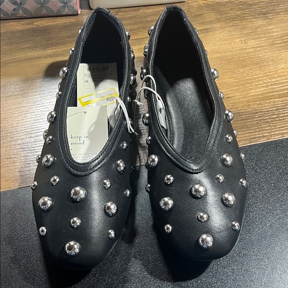 a new day Shoes - a new day Black Flats with Silver Studs